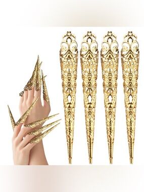 Gold Filigree Stiletto Nail Tips - Ornate Long Claws | OS | NWOT